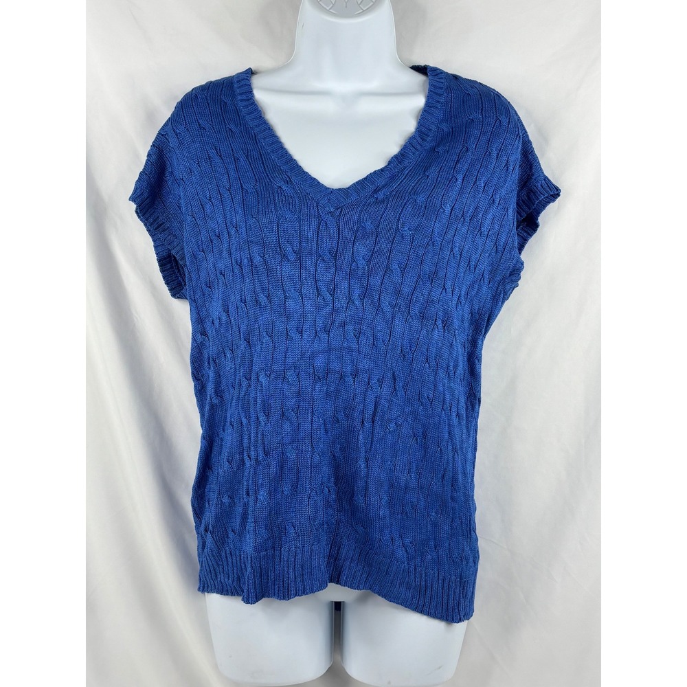 Ralph Lauren Black Label 100% Silk Cable Knit Top Blue Medium